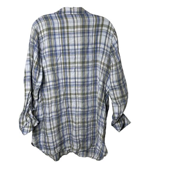 J.Jill Love Linen Plaid Button Front Shirt Women’s XL Tall 100% Linen Blue Green - Picture 2 of 8